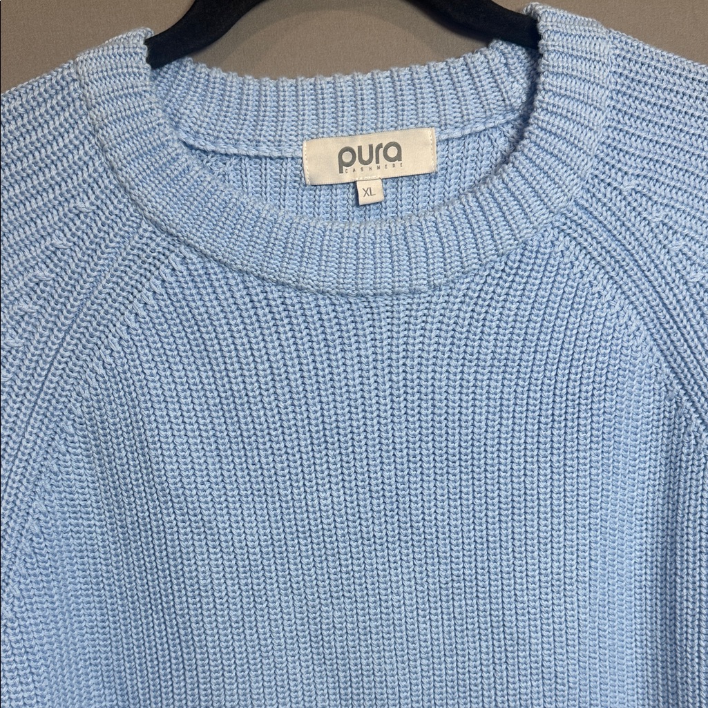 Pura Cashmere Light Blue Cotton Crewneck Sweater - Classic Rib Knit — image 8 of 8